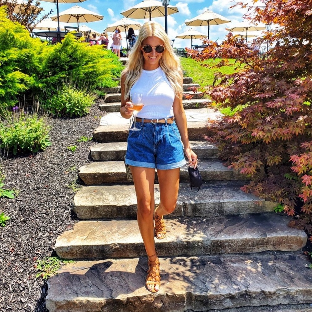 Topshop Women- Jean Shorts Pleat Front Rigid High Waist Roll Cuff
